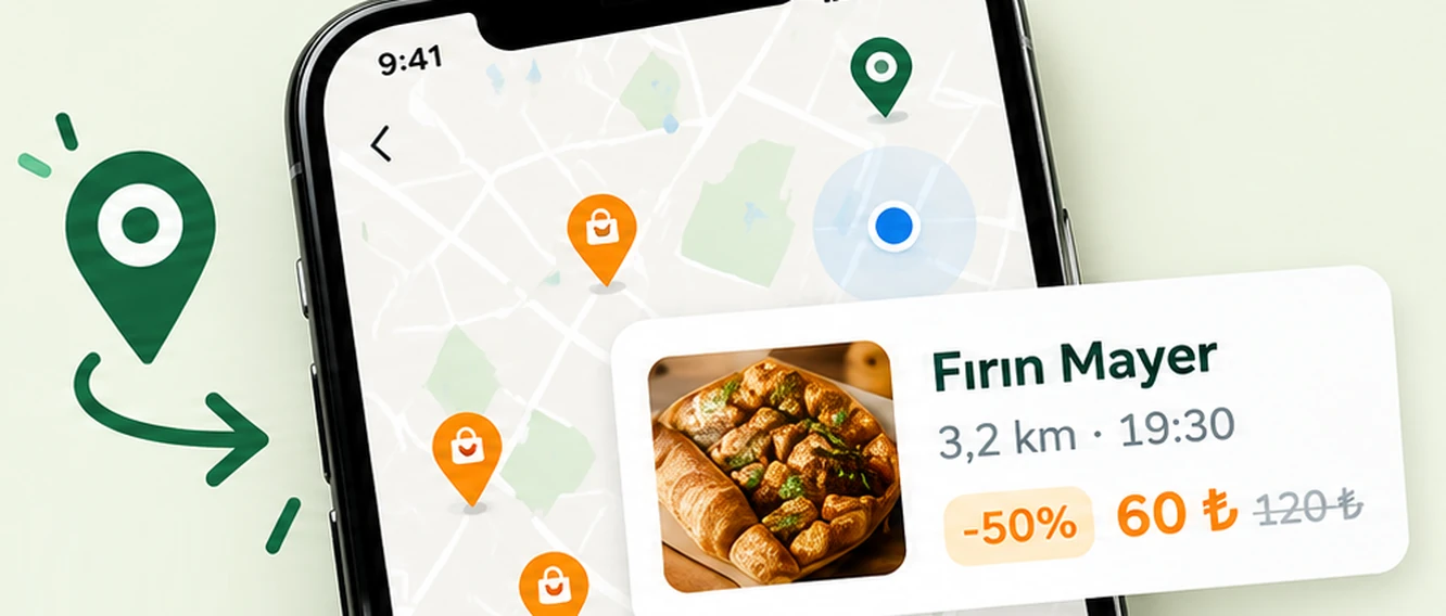 Konumuna yakın bir fırının akşam fırsatını gösteren harita